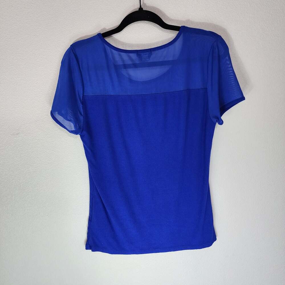 Bebe Mesh Panel Ribbed Rhinestone Logo Top Surf The Web Blue Size Large - Picture 5 of 9